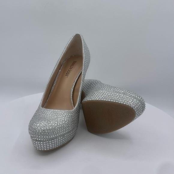 THALIA SODI EMBELLISHED CRISTA WOMENS PLATFORM PUMP SIZE 7 COLOR SILVER LUR NWT - Picture 7 of 11
